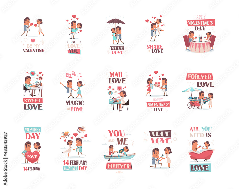 Fototapeta premium set couple in love girlfriend and boyfriend having fun valentines day celebration concept