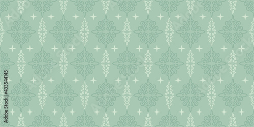 Abstract background pattern with decorative ornament on green background, wallpaper. Seamless pattern, texture. Vector image