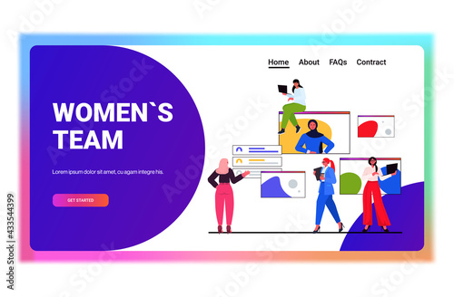 businesswomen having online conference meeting business women discussing during video call with woman leader