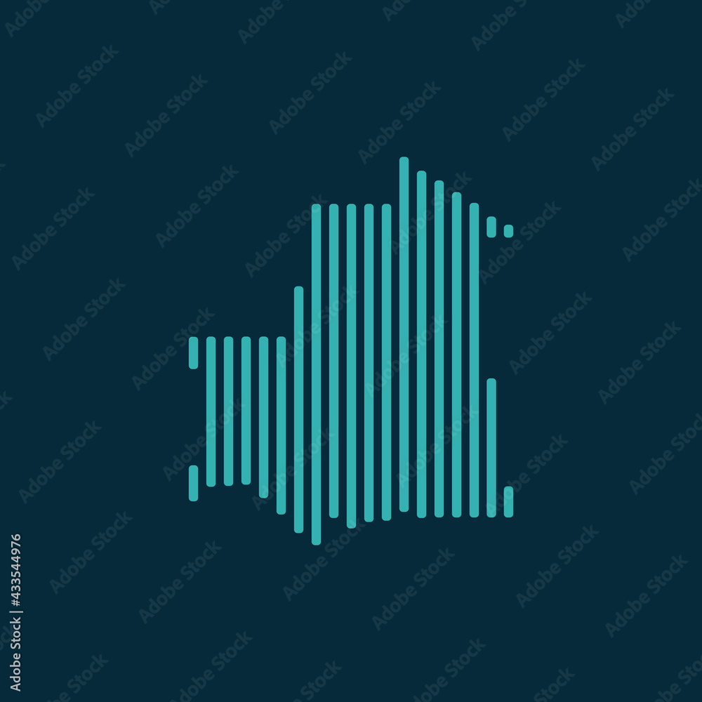 Vector abstract map of Mauritania with blue straight rounded lines isolated on a indigo background. Vector abstract map of Mauritania with blue straight rounded lines isolated on a indigo background.