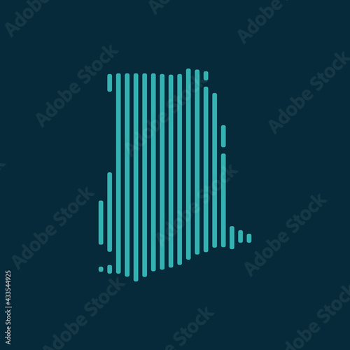 Vector abstract map of Ghana with blue straight rounded lines isolated on a indigo background.