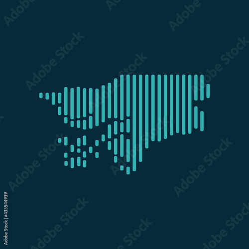 Vector abstract map of Guinea-Bissau with blue straight rounded lines isolated on a indigo background.