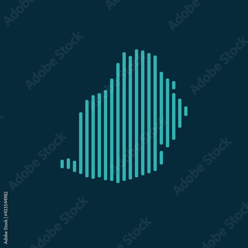 Vector abstract map of Mauritius with blue straight rounded lines isolated on a indigo background.
