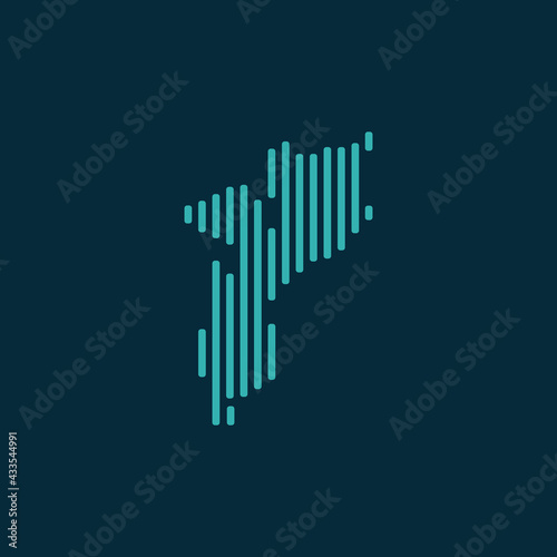 Vector abstract map of Mozambique with blue straight rounded lines isolated on a indigo background.