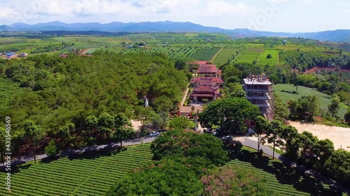 Beautiful view of Bat Nha Pagoda in Bao loc city, Lam Dong province, Vietnam. Text in photos mean Bat Nha pagoda (Vietnamese language)