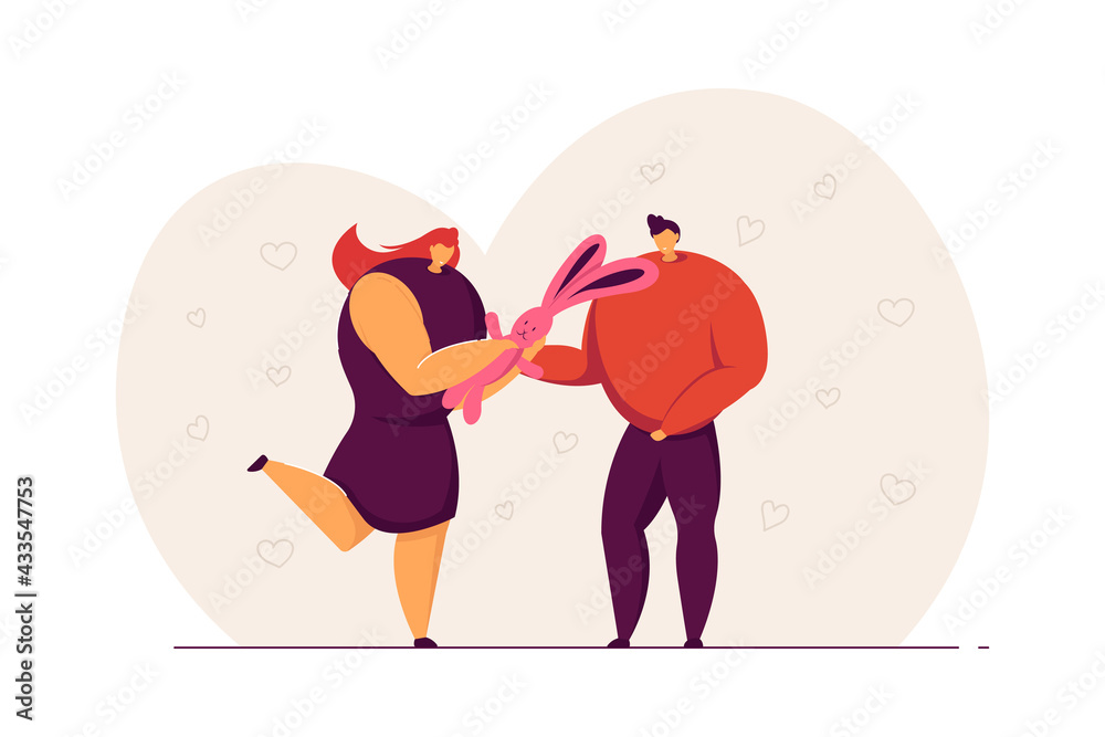 Happy wife telling husband about pregnancy. Flat vector illustration. Young couple expecting baby birth. New life, family, happiness concept for banner, website design or landing web page