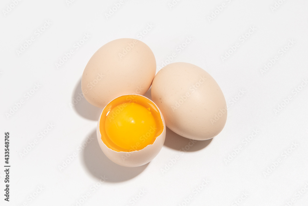 Raw native chicken eggs on white background Raw native chicken eggs on white background