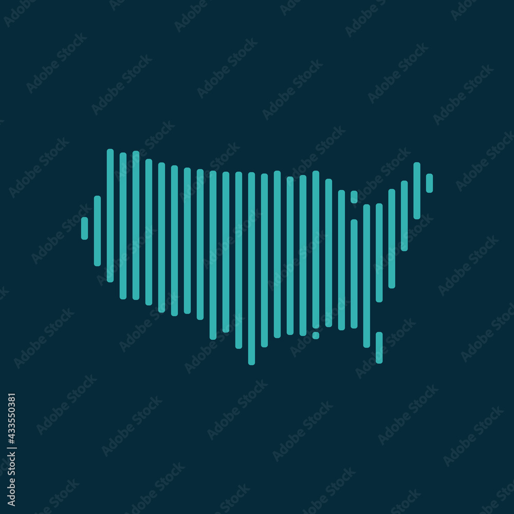 Vector abstract map of USA with blue straight rounded lines isolated on a indigo background. Vector abstract map of USA with blue straight rounded lines isolated on a indigo background.