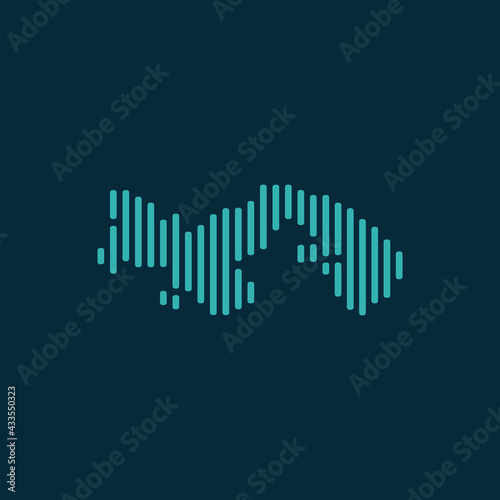 Vector abstract map of Panama with blue straight rounded lines isolated on a indigo background.