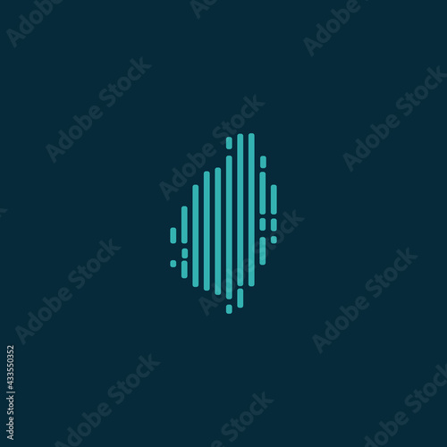 Vector abstract map of St. Lucia with blue straight rounded lines isolated on a indigo background.