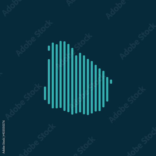 Vector abstract map of Uruguay with blue straight rounded lines isolated on a indigo background.