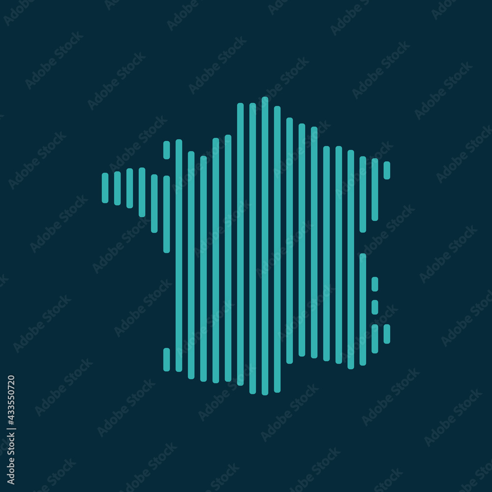 Vector abstract map of France with blue straight rounded lines isolated on a indigo background. Vector abstract map of France with blue straight rounded lines isolated on a indigo background.