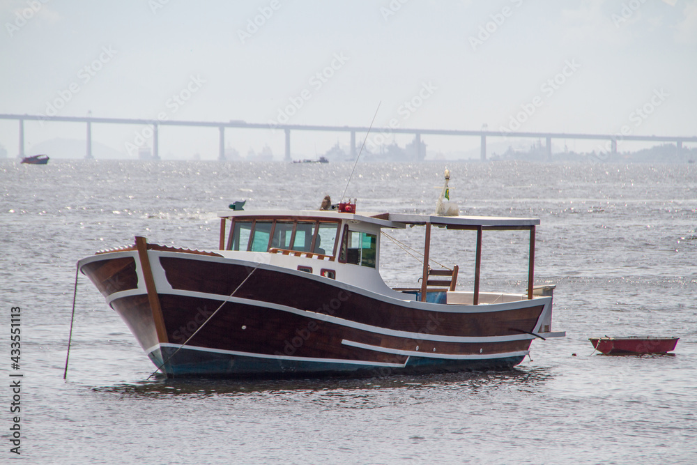 boats anchored in the guanabara bay in rio de janeiro.