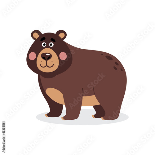 Cartoon bear. Vector flat illustration of animal in kids style. Brown cute character  mascot isolated on white background. 