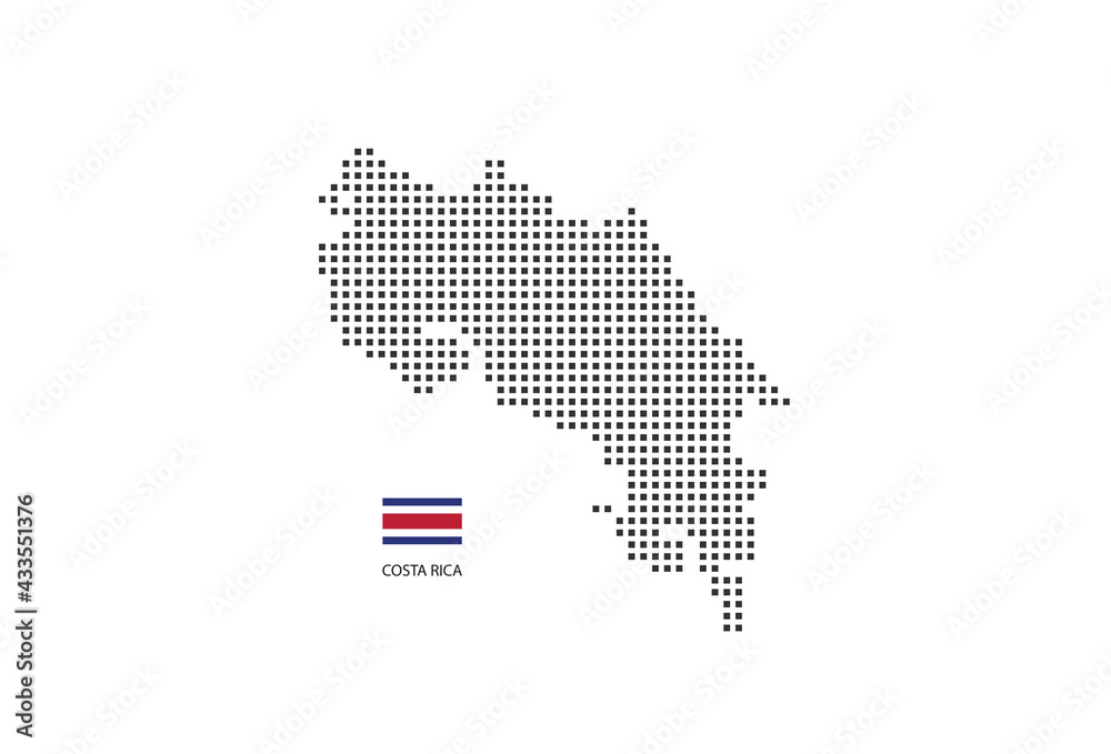 Vector square pixel dotted map of Costa rica isolated on white background with Costa rica flag.
