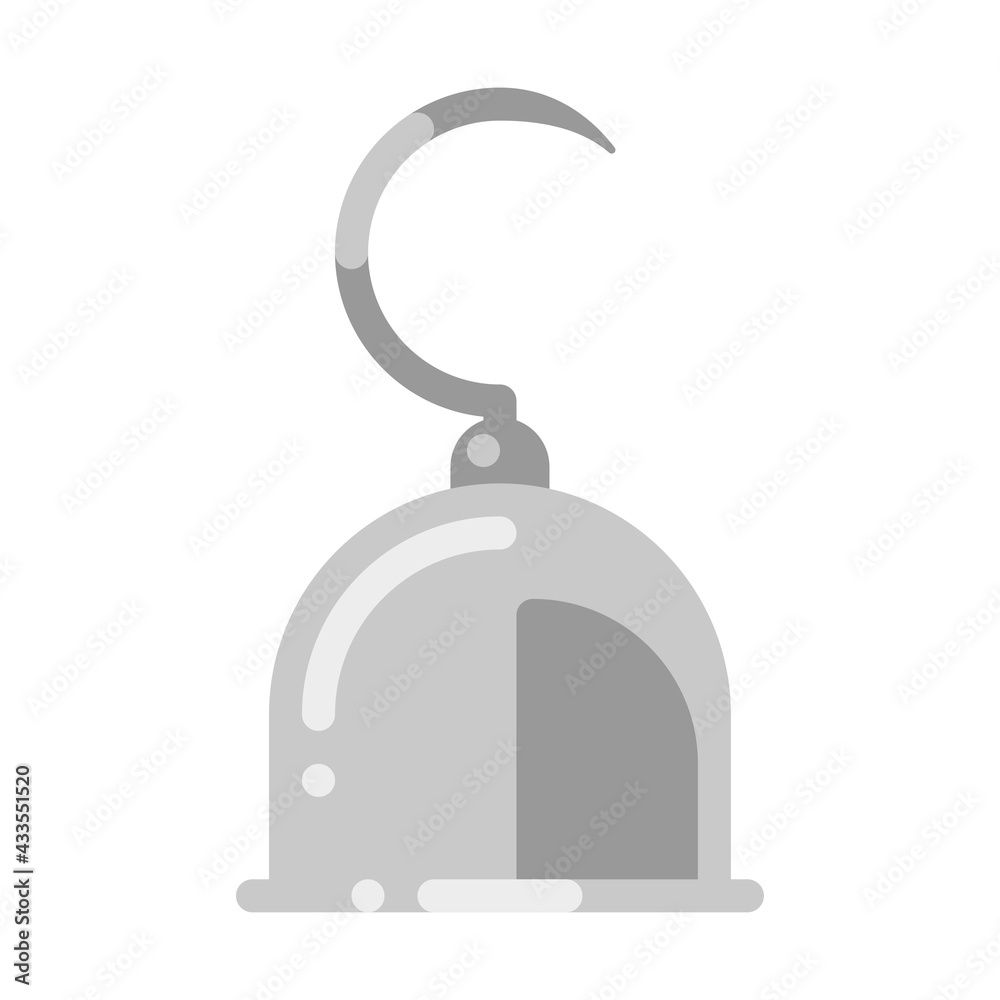 Obraz premium Cartoon metallic pirate hook vector flat illustration. Fiction hand, prosthetic arm piracy captain