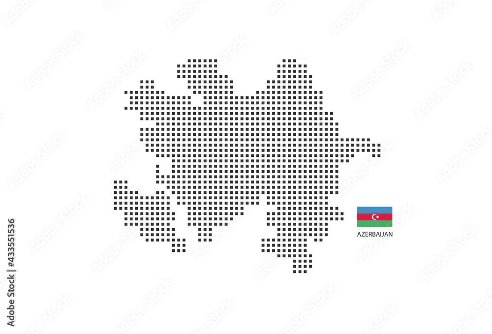 Vector square pixel dotted map of Azerbaijan isolated on white background with Azerbaijan flag.
