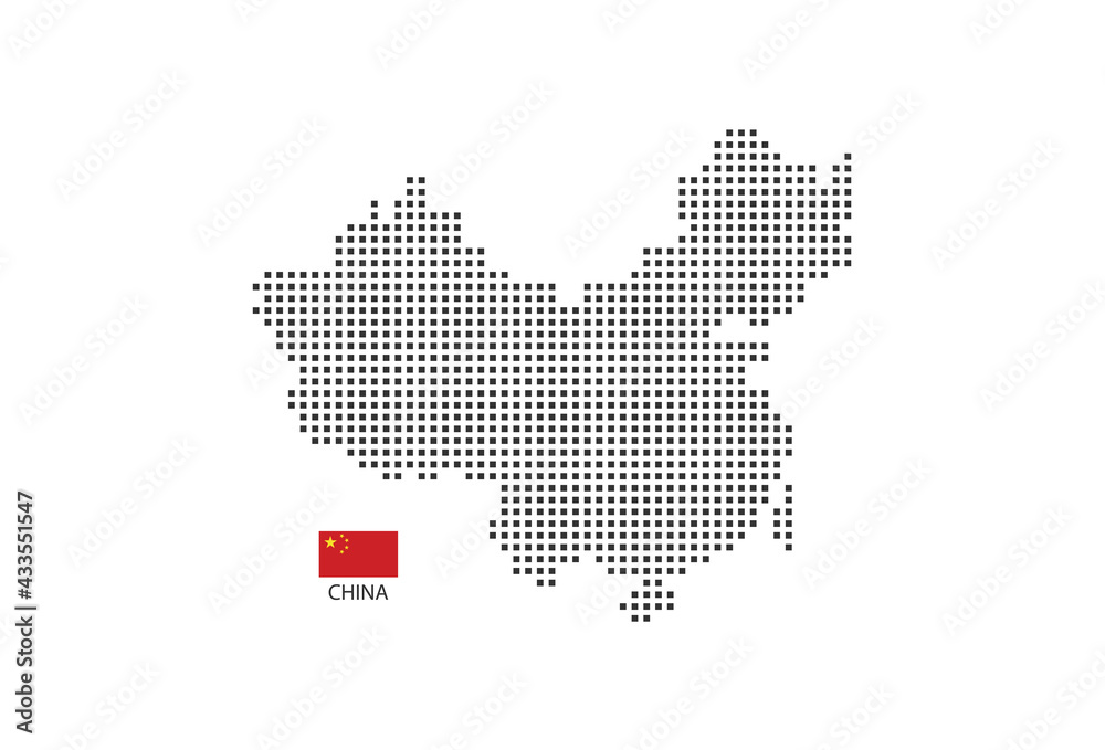 Vector square pixel dotted map of China isolated on white background ...