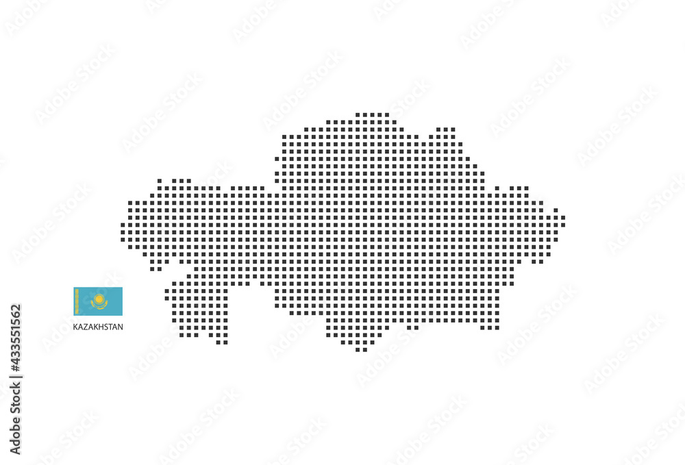 Vector square pixel dotted map of Kazakhstan isolated on white background with Kazakhstanflag.