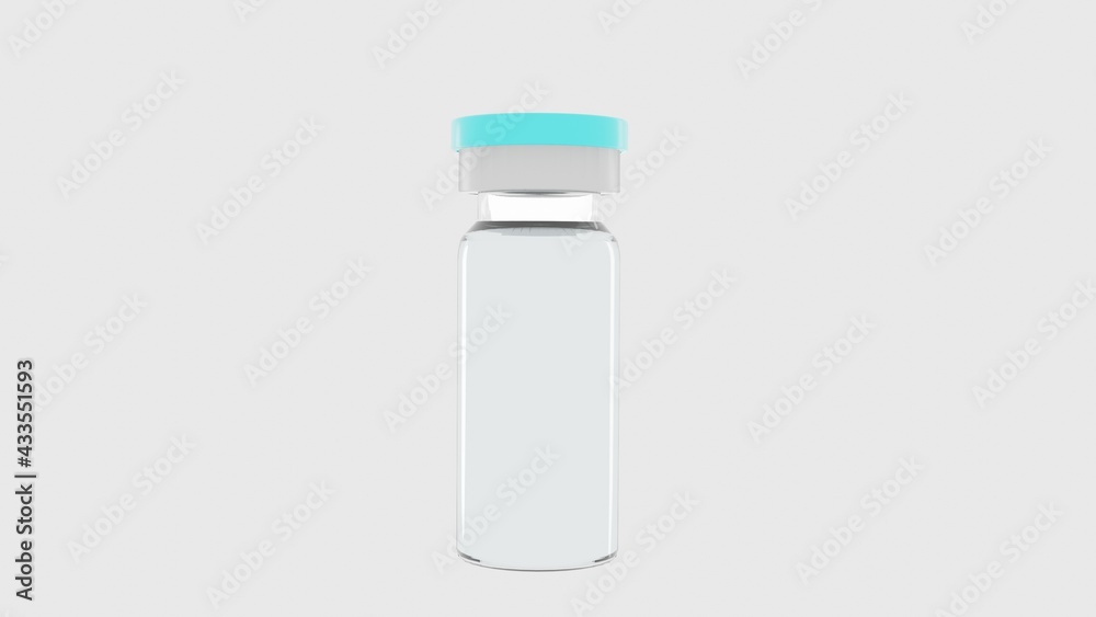 3D rendering , Mint color vaccine bottle on Gray background 3D rendering , Mint color vaccine bottle on Gray background