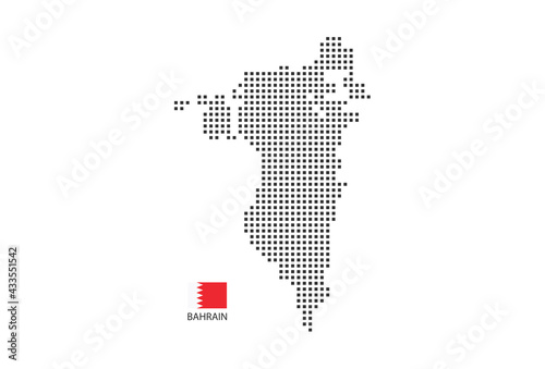 Vector square pixel dotted map of Bahrain isolated on white background with Bahrain flag.