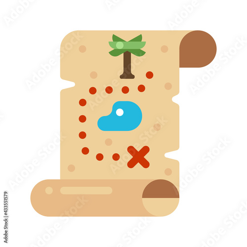Antique treasure map icon vector flat illustration. Ancient drawing of way geographical navigation