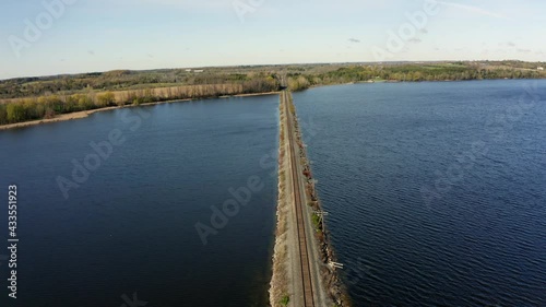 An overhead aerial shot of the Mountsberg Reservoir, which is located in Puslinch, Ontario. Just outside Milton. Located in the Greater Toronto Area. photo