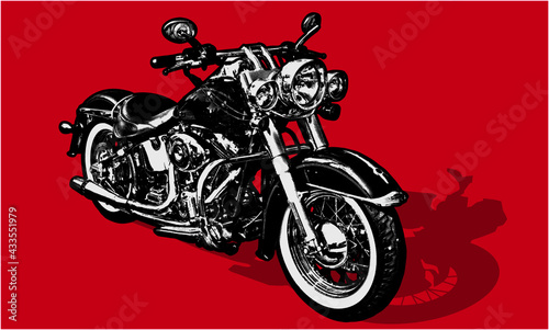 classic motorcycle in woodcut style, vector, atwork photo