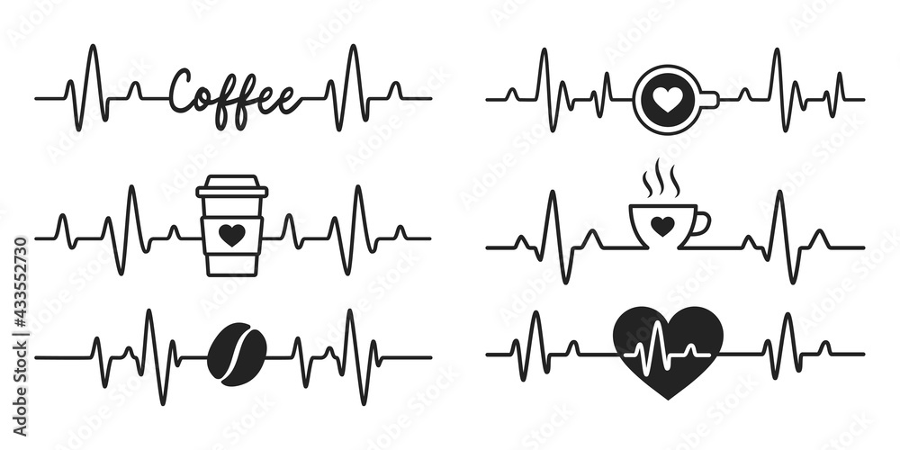 Heartbeat vector Graphs of a fast heartbeat from caffeinated morning coffee.  Stock-Vektorgrafik | Adobe Stock