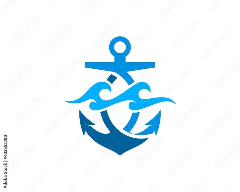 Abstract nautical anchor with beach wave inside Abstract nautical anchor with beach wave inside