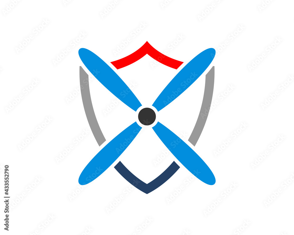 Airplane blade in the shield protection logo Airplane blade in the shield protection logo