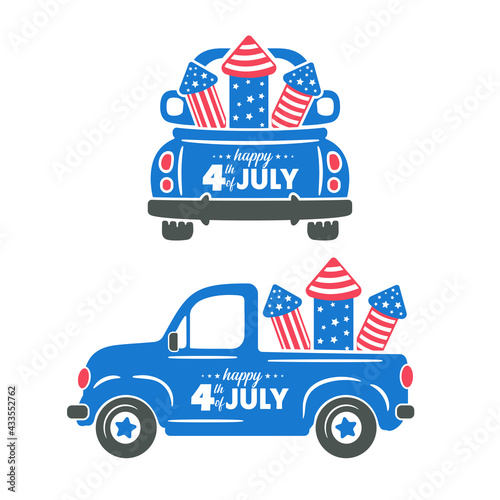 4th of july. A truck carrying rockets to shoot American flag fireworks on Independence Day.