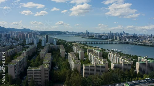 Drone footage of Apartment buildings in Seoul, South Korea