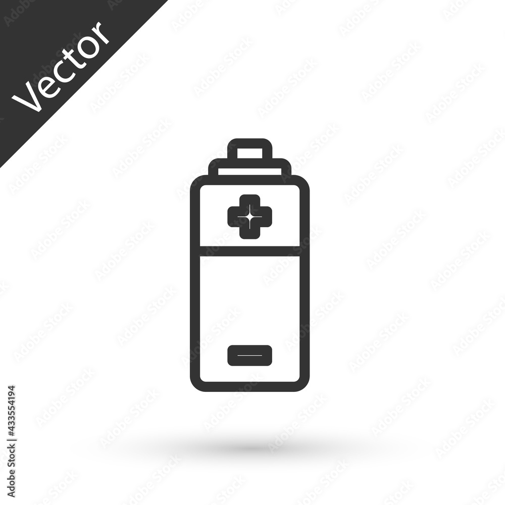 Grey line Battery icon isolated on white background. Lightning bolt symbol. Vector