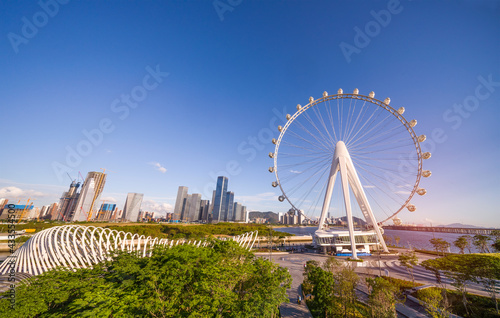 Photography Ferris wheel in downtown of shenzhen china city