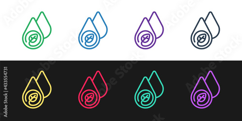 Set line Water energy icon isolated on black and white background. Ecology concept with water droplet. Alternative energy concept. Vector