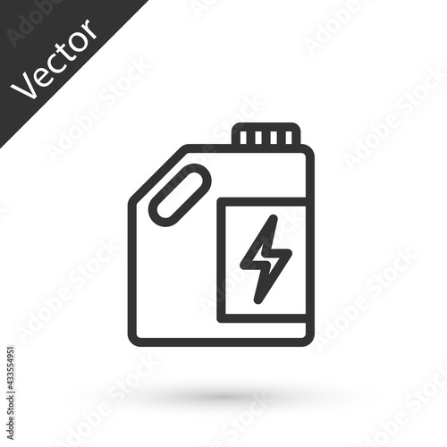 Grey line Eco fuel canister icon isolated on white background. Eco bio and barrel. Green environment and recycle. Vector