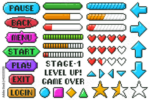 Fototapeta Pixel game menu buttons