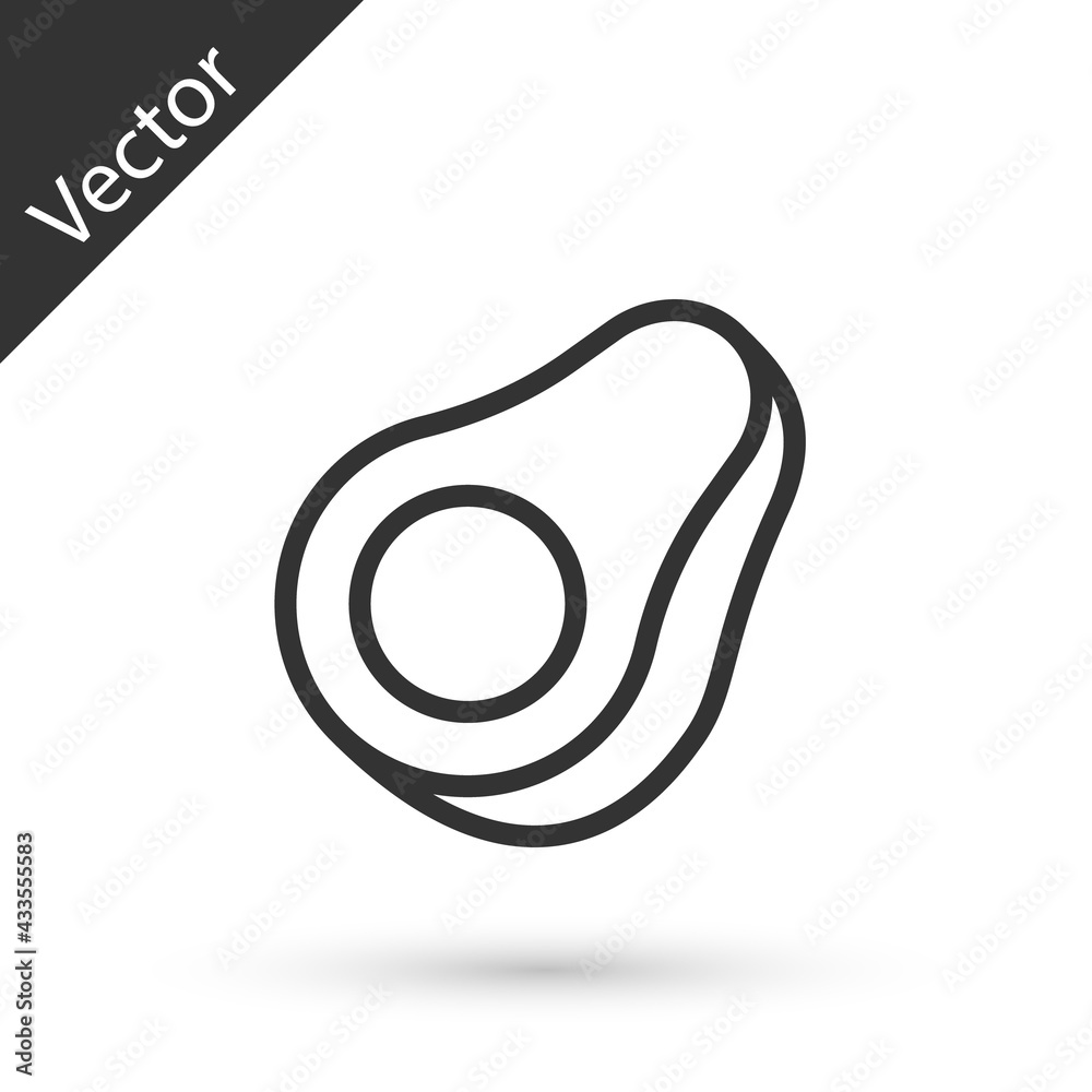 Grey line Avocado fruit icon isolated on white background. Vector Grey line Avocado fruit icon isolated on white background. Vector