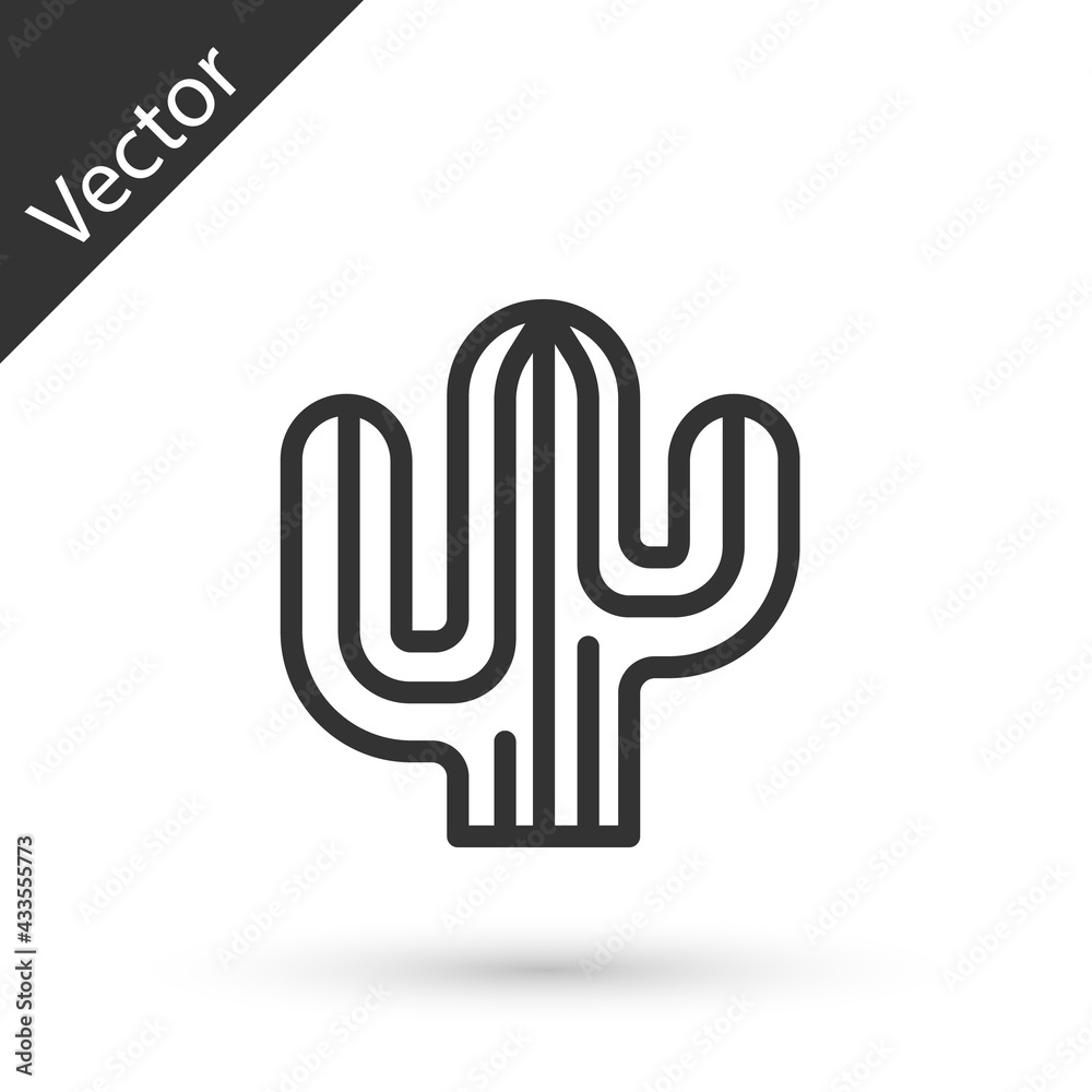 Obraz premium Grey line Cactus icon isolated on white background. Vector