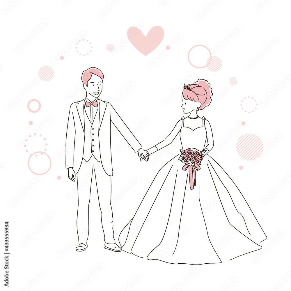 Vecteur Stock 手書き線画イラスト 結婚式 ウェディング 手をつなぐ Adobe Stock