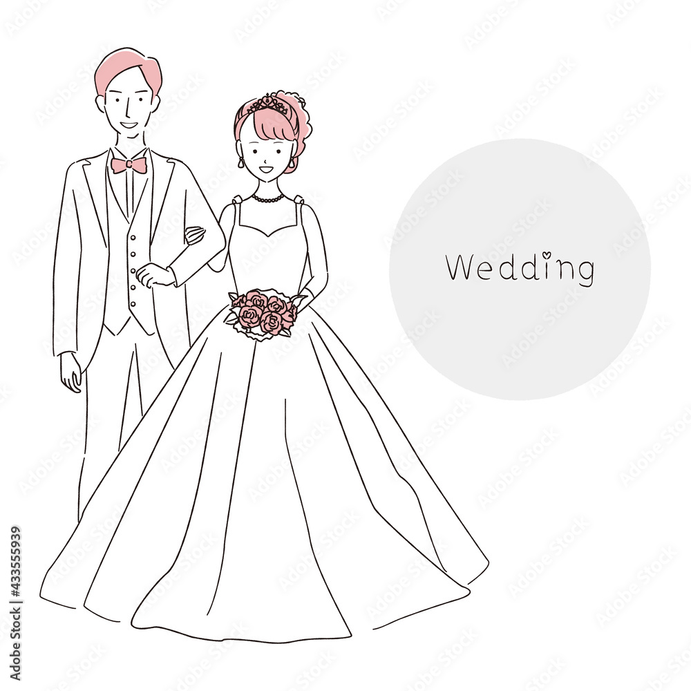 手書き線画イラスト 結婚式 ウェディング 腕を組む Stock Vector Adobe Stock