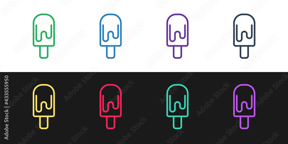 Set line Ice cream icon isolated on black and white background. Sweet symbol. Vector
