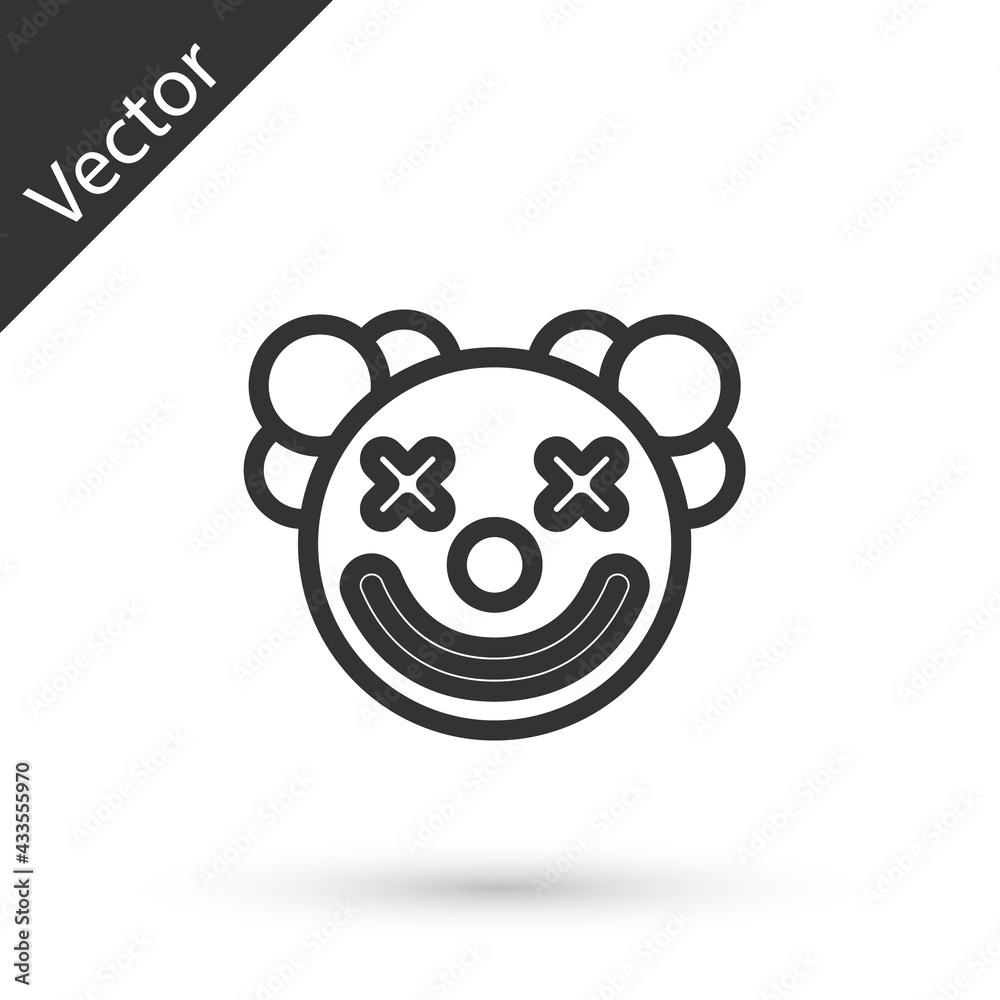 Grey line Clown head icon isolated on white background. Vector Grey line Clown head icon isolated on white background. Vector