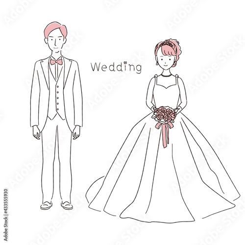手書き線画イラスト  結婚式　ウェディング　正面
