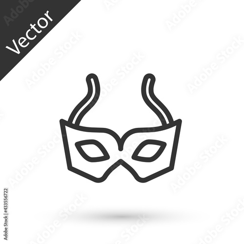 Grey line Festive mask icon isolated on white background. Merry Christmas and Happy New Year. Vector
