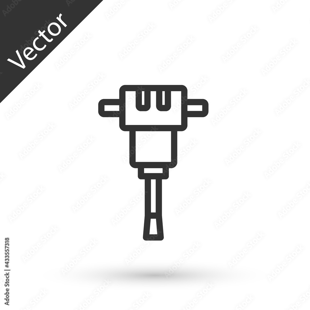 Grey line Construction jackhammer icon isolated on white background. Vector