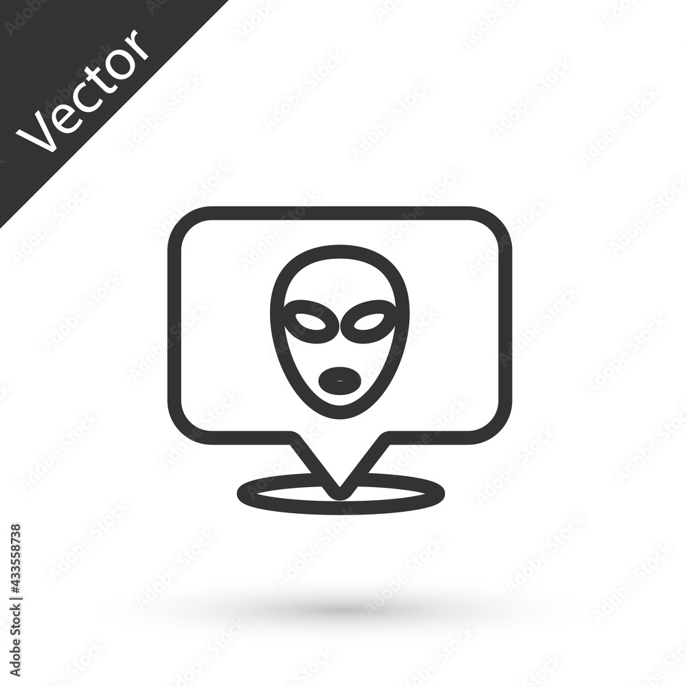 Grey line Alien icon isolated on white background. Extraterrestrial alien face or head symbol. Vector Grey line Alien icon isolated on white background. Extraterrestrial alien face or head symbol. Vector