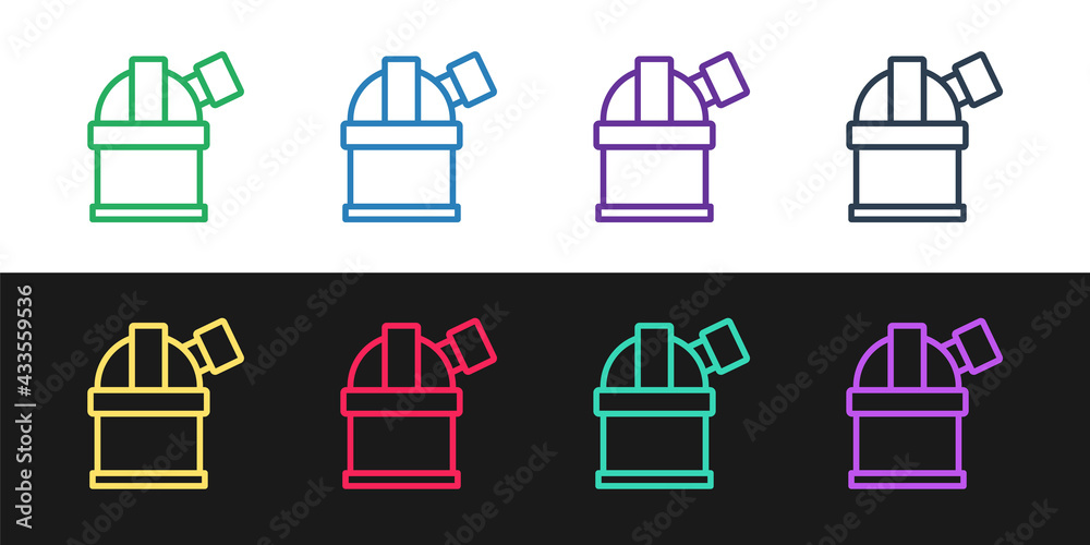 Set line Astronomical observatory icon isolated on black and white background. Observatory with a telescope. Scientific institution. Vector Set line Astronomical observatory icon isolated on black and white background. Observatory with a telescope. Scientific institution. Vector
