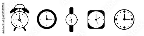 Time and clock icon set, isolated on white background